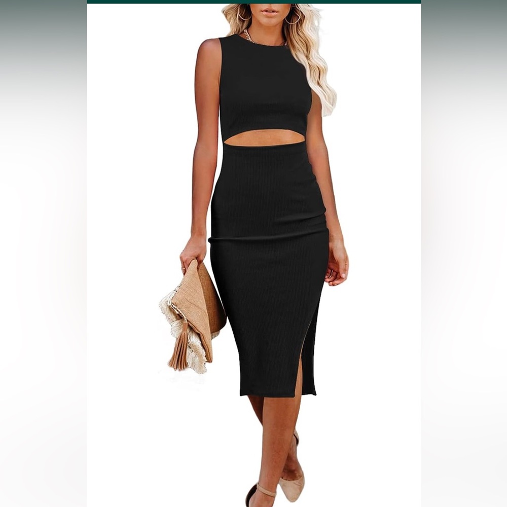 Women's  Sleeveless Cutout Side Slit Knee Length Bodycon Midi Dress NWOT